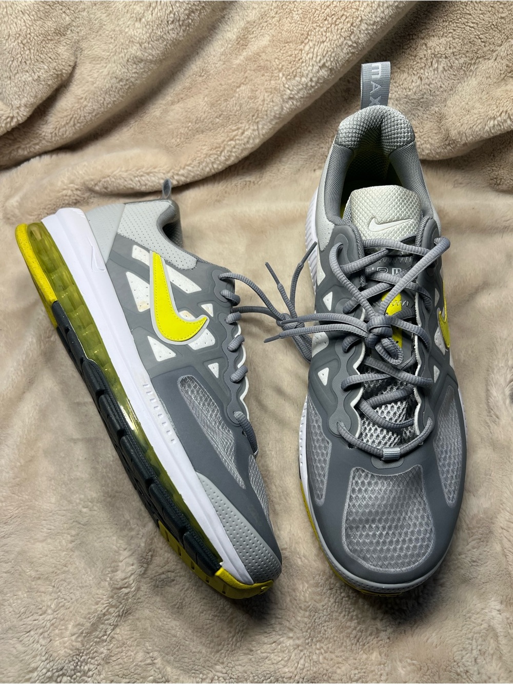 Nike Air Max Genome shoes in the Gray Fog and High Voltage colorway size 14